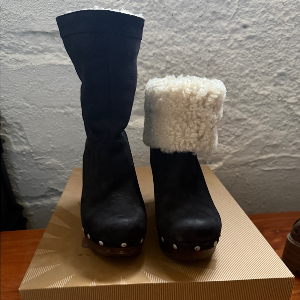 Ugg Carnegie Black Clog Sherpa Studded Leather Boots